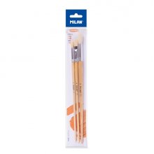 Milan 512 Pack de 3 Pinceles para Oleo - Formatos Surtidos - Incluye 1 Pincel Serie 522 Numero 8 - Color Madera Claro