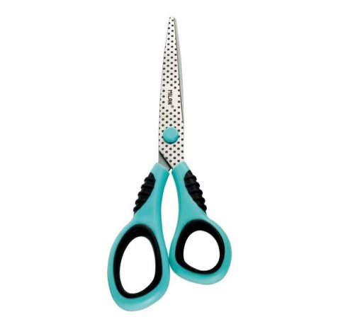 Milan Dots & Buttons Tijeras Oficina con Cuchilla de Acero Inoxidable - Mango de Plastico Turquesa Ergonomico - Longitud 20,5cm - Color Azul