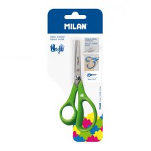 Milan Tijeras para Zurdos Verdes - Mango Ergonomico - Punta Redondeada - Acero Inoxidable de 14cm - Color Verde