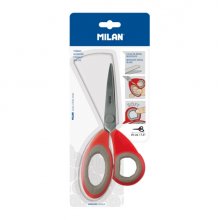 Milan Tijeras de Oficina de 19cm - Mango Ergonomico - Hoja de Acero Inoxidable - Color Rojo