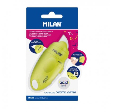 Milan Serie Acid Capsule Cutter de Hoja Ceramica Reemplazable - Tamaño Bolsillo - Diseño Ergonomico - Sistema de Bloqueo - Color Amarillo