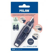 Milan Coleccion 430 Cutter de Hoja Ceramica Reemplazable - Cuchilla con Protector - Bloqueo de Seguridad - Color Azul