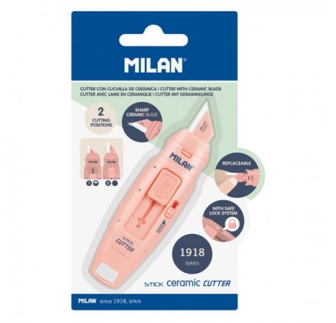 Milan Coleccion 430 Cutter de Hoja Ceramica Reemplazable - Cuchilla con Protector - Bloqueo de Seguridad - Color Rosa