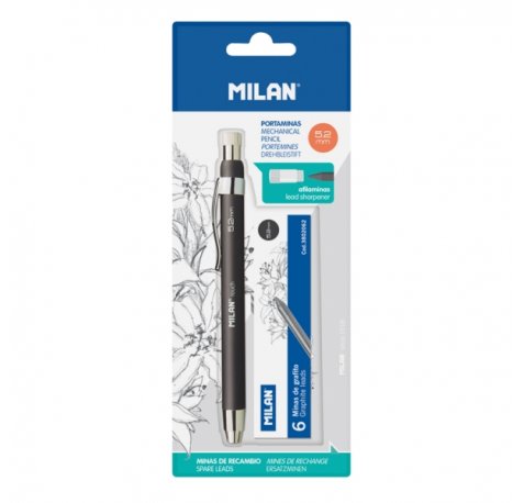 Milan Portaminas Profesional 5.2mm - Incluye 6 Minas de Recambio - Dureza B - Color Negro