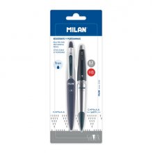 Milan Capsule Silver Pack de 1 Boligrafo Azul + 1 Portaminas 0.5mm - Color Azul Marino