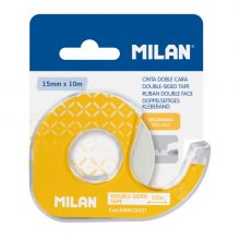 Milan Portarrollos con Cinta Adhesiva de Doble Cara - Hoja de Corte Metalica - 15mm x 10m - Color Amarillo Milan Portarrollos con Cinta Adhesiva de Doble Cara - Hoja de Corte Metalica - 15mm x 10m - Color Amarillo