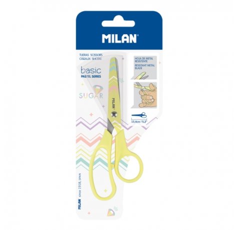 Milan Basic Tijeras de 13.4cm - Mango Ergonomico - Punta Redondeada - Hoja de Acero Inoxidable - Color Rosa Pastel