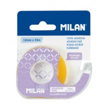 Milan Portarrollos con Cinta Adhesiva - Cinta Amarillo Transparente - Hoja de Corte Metalica - 12mm x 33m - Color Lila Milan Portarrollos con Cinta Adhesiva - Cinta Amarillo Transparente - Hoja de Corte Metalica - 12mm x 33m - Color Lila