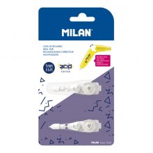 Milan Acid Pack de 2 Recambios para Cinta Correctora con Pulsador - Presentacion en Blister - 5mm x 6m - Color Blanco