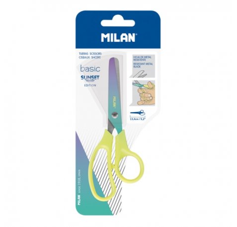Milan Basic Sunset Tijeras de 13.4cm - Mango Ergonomico - Punta Redondeada - Hoja de Acero Inoxidable - Color Amarillo