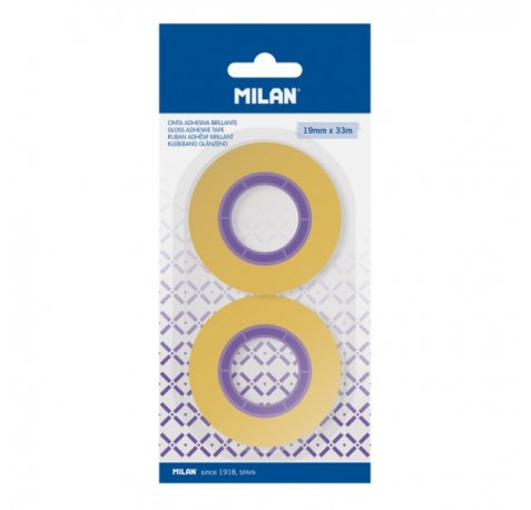 Milan Pack de 2 Cintas Adhesivas - 19mm x 33m - Color Amarillo Transparente