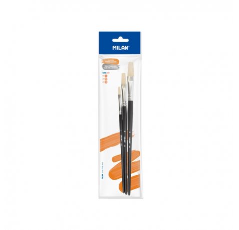 Milan 501 Pack de 3 Pinceles Planos - Formatos Surtidos - Color Negro