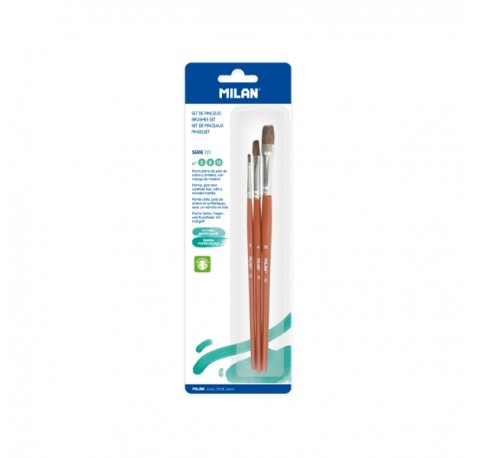 Milan 121 Pack de 3 Pinceles Planos - Formatos Surtidos - Color Madera Oscuro