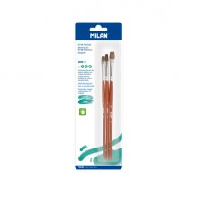 Milan 121 Pack de 3 Pinceles Planos - Formatos Surtidos - Color Madera Oscuro