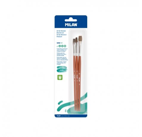 Milan 121 Pack de 3 Pinceles Planos - Formatos Surtidos - Color Madera Oscuro