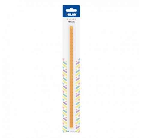 Milan New Look Regla Triangular de 30cm - Plastico Rigido - Transparente - Color Naranja