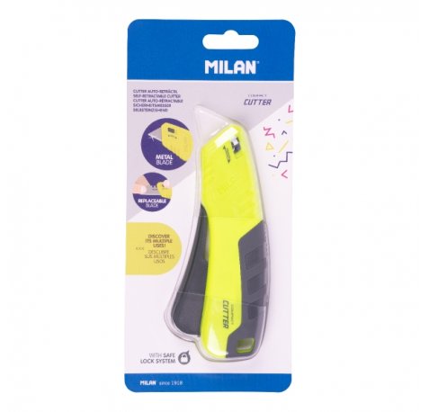 Milan Compact Acid Cuter Autoretractable - Hoja Ceramica Reemplazable - Bloqueo de Seguridad - Ergonomico - Color Amarillo