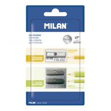 Milan Pack de 2 Sacapuntas de Aluminio Sin Deposito - 1 Estandar - 1 Doble para Normal y Maxi - Color Plata