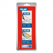 Milan Pack de 2 Cajas de 10 Tizas, 1xCaja Tizas Blancas, 1x Caja Tizas Colores - Redondas - No Contienen Caseina - Colores Surtidos
