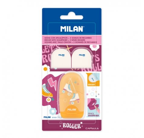 Milan Capsule Roller Afilaborra - 2 Gomas de Recambio - Cuchilla de Acero de Seguridad - Color Rosa