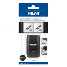 Milan Compact Shadow Afilaborra - 2 Gomas de Recambio - Cuchilla de Acero de Seguridad - Doble Agujero para Normal y Maxi - Color Negro