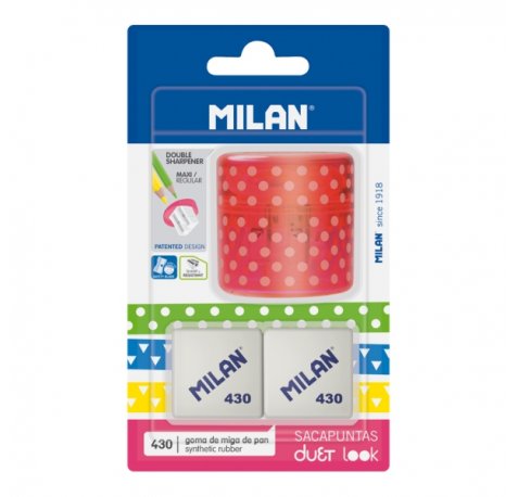 Milan Duet Look Pack de Sacapuntas + 2 Gomas 430 - Color Rosa
