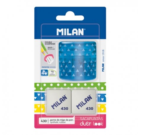 Milan Duet Look Pack de Sacapuntas + 2 Gomas 430 - Color Azul