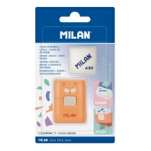 Milan Compact Fun Animals Goma de Borrar con Cepillo - Incluye Recambio - Colores Surtidos