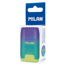 Milan Compact Sunset Afilaborra con 2 Gomas de Borrar - Sacapuntas Doble - Cuchilla de Seguridad - Color Turquesa