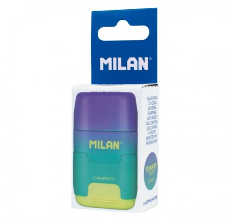 Milan Compact Sunset Afilaborra con 2 Gomas de Borrar - Sacapuntas Doble - Cuchilla de Seguridad - Color Turquesa