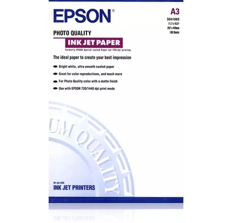 Epson Photo Quality Ink-Jet Pack de 100 Hojas de Papel Fotografico A3 Especial Ink-Jet 102g/m² - Acabado Mate - Color Blanco
