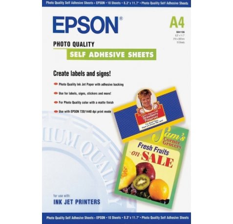 Epson Photo Quality Self Adhesive Pack de 10 Hojas Autoadhesivas - A4 - Gramaje de 167g/m2 - Calidad Fotografica - Mate - Compatible con Impresoras Inkjet - Color Blanco