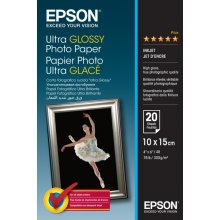 Epson Ultra Glossy Photo Pack de 20 Hojas de Papel Fotografico - 10x15cm - Gramaje de 300g/m2 - Acabado Brillante - Compatible con Impresoras Inkjet - Color Blanco