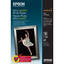 Epson Ultra Glossy Photo Pack de 15 Hojas de Papel Fotografico - A4 - Gramaje de 300g/m2 - Acabado Brillante - Compatible con Impresoras Inkjet - Color Blanco