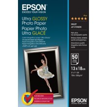 Epson Ultra Glossy Photo Pack de 50 Hojas de Papel Fotografico - 13x18cm - Gramaje de 300g/m2 - Acabado Brillante - Compatible con Impresoras Inkjet - Color Blanco