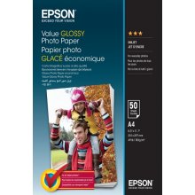 Epson Value Glossy Photo Pack de 50 Hojas de Papel Fotografico - A4 - Gramaje de 183g/m2 - Acabado Brillante - Compatible con Impresoras Inkjet - Color Blanco