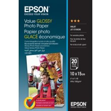 Epson Value Glossy Photo Pack de 20 Hojas de Papel Fotografico - 10x15cm - Gramaje de 183g/m2 - Acabado Brillante - Compatible con Impresoras Inkjet - Color Blanco