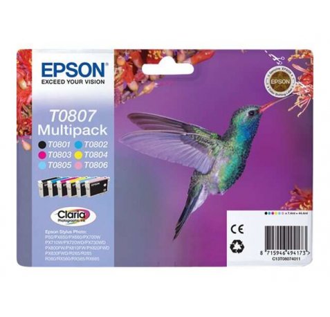 Epson T0807 Pack de 6 Cartuchos de Tinta Originales - C13T08074011