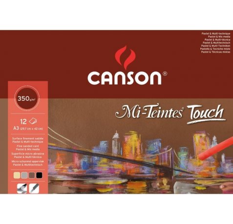 Canson Mi-Teintes Touch Bloc con 12 Hojas 350 g/mÂ² - TamaÃ±o 29.7 x 42cm - Superficie Microabrasiva Finamente Texturizada - Certificado FSC - Colores Surtidos