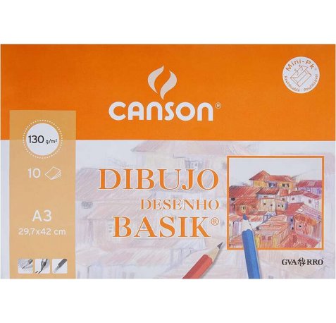 Canson Minipack de 10 Hojas de Dibujo Basik Liso A3 - 29,7x42cm - 130g - Color Blanco