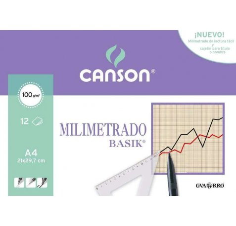 Canson Minipack de 12 Hojas A4 - Milimetrado Basik - 21x29.7cm - 100g - Color Sepia