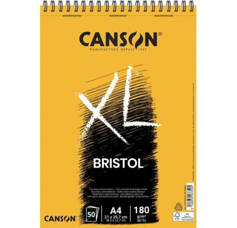 Canson Album Espiral XL Bristol Extraliso de 50 Hojas - 21x29.7 - 180gr - Color Blanco