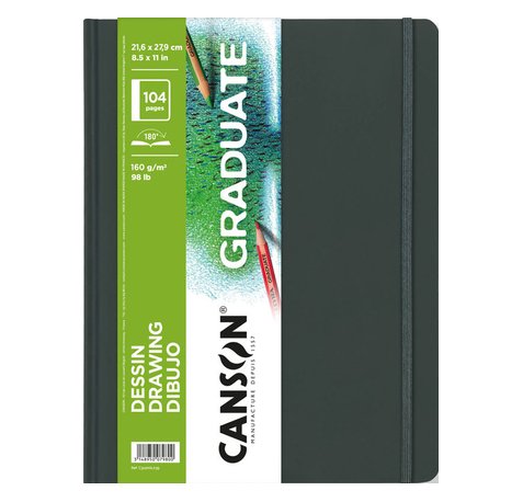 Canson Graduate Dibujo Cuaderno con 52 Hojas - 21.6x27.9cm - 160g - Grano Fino - Color Blanco