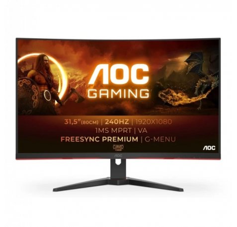 AOC G4 Monitor 31.5" Curvo 1500R LED VA FullHD 240Hz - FreeSync Premium - Respuesta 1ms - Angulo de Vision 178° - HDMI, DisplayPort, Audio - Montaje VESA 100x100