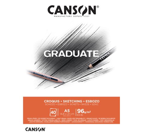 Canson Graduate Sketch Bloc Encolado de 40 Hojas A5 - 96g - Grano Fino - Color Blanco