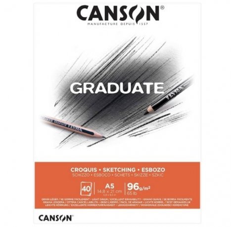 Canson Graduate Sketch Bloc Encolado de 40 Hojas A4 - 96g - Grano Fino - Color Blanco