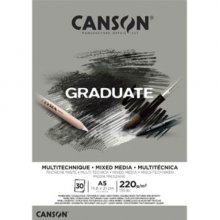 Canson Graduate Mix Media Bloc Encolado de 30 Hojas A5 - 220g - Grano Fino - Color Gris