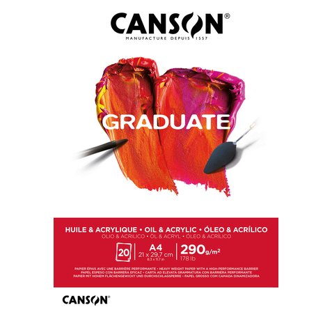 Canson Graduate Oleo & Acrilico Bloc Encolado de 20 Hojas A4 - 290g - Grano Fino - Color Blanco