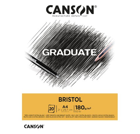 Canson Graduate Bristol Bloc Encolado de 20 Hojas A4 - 180g - Extraliso - Color Blanco