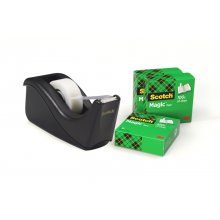 Scotch Pack de Dispensador de Cinta Adhesiva + 4 Cintas Adhesivas Scotch Magic - Para Cintas de hasta 19mm x 33m - Color Negro